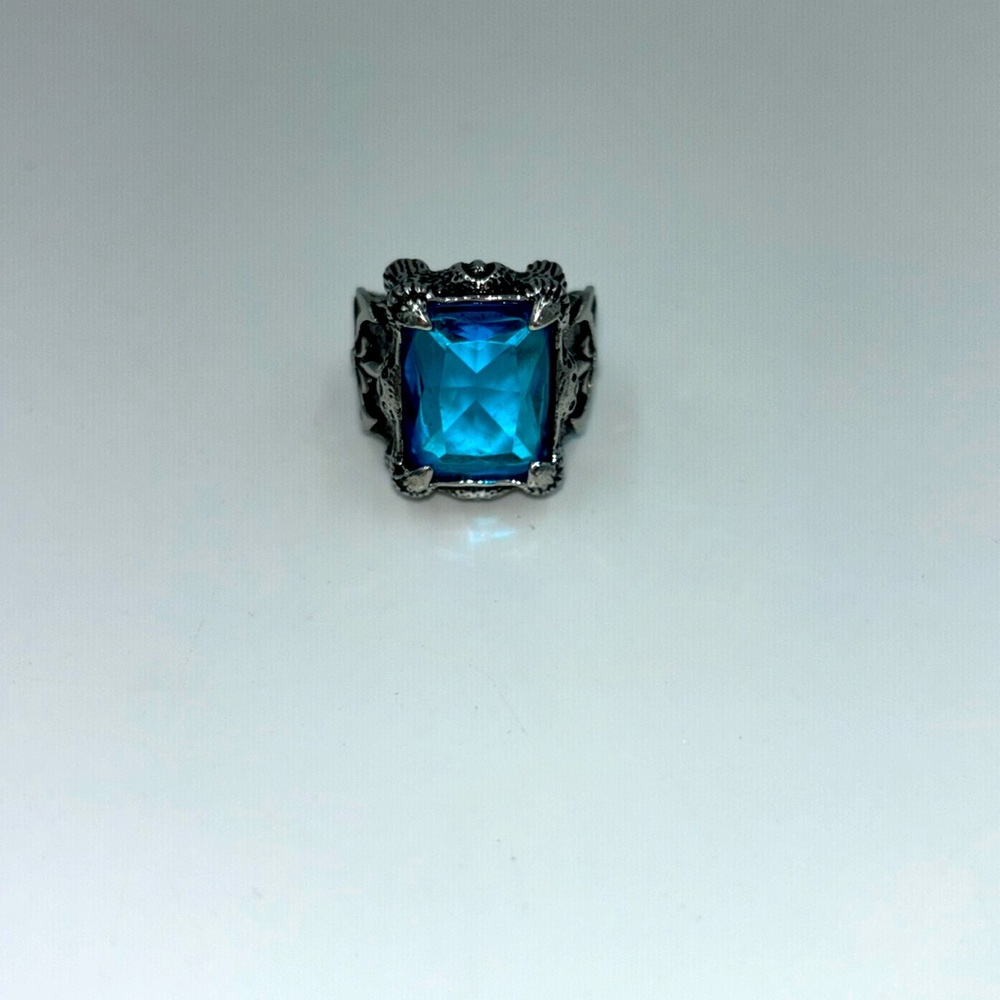 BLUE TOPAZ STERLING SILVER DRAGON CLAW MENS RING